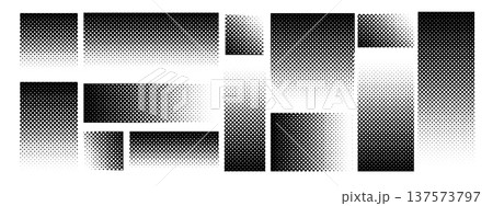Dot halftone background pattern gradient vector half abstract black graphic. This tone design features white and black shapes with grain noise effect, geometric gradation, and dither textures. 137573797