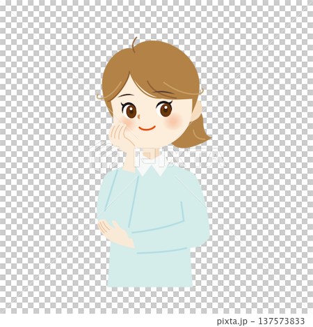 頬杖をついて笑顔の女性のイラスト　リラックス・思案中10 137573833
