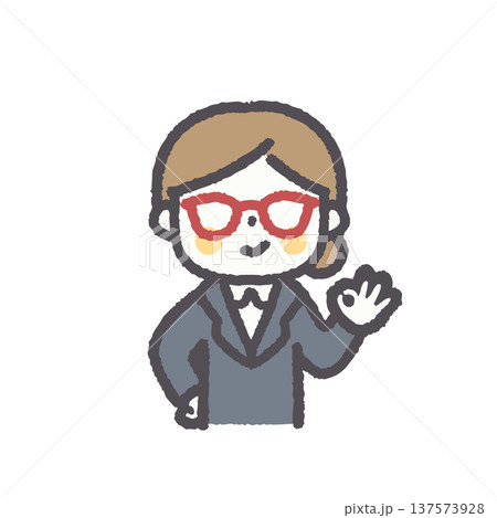 ゆる可愛いビジネス女性の表情ポーズイラストセット 137573928