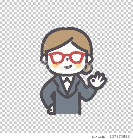 ゆる可愛いビジネス女性の表情ポーズイラストセット 137573928