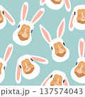 Seamless pattern with cute goose wearing Easter bunny ears. Vector background 137574043