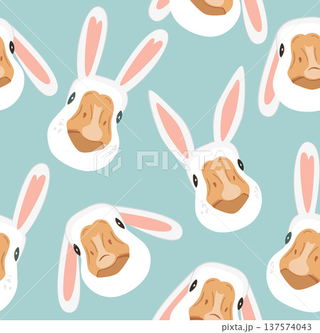 Seamless pattern with cute goose wearing Easter bunny ears. Vector background 137574043