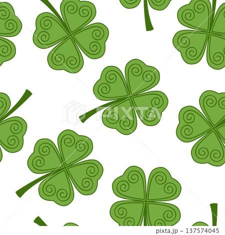 Seamless pattern with clover leaves in ancient Celtic style. Vector illustration 137574045