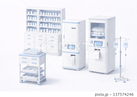 調剤室の医療機器・設備3Dセット 薬局DXと薬剤師の業務効率化イメージ素材 137574246