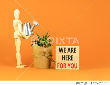 Support, help and we are here for you symbol. Concept words We are here for you on beautiful blocks. Beautiful orange background. Businessman's model. Business we are here for you concept. Copy space. Support, help and we are here for you symbol. Concept words We are here for you on beautiful blocks. Beautiful orange background. Businessman's model. Business we are here for you concept. Copy space. 137574367