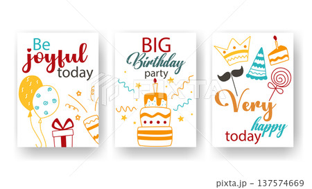 Birthday party card set vector graphics 137574669