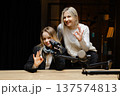 Two podcasters gesturing ok sign during a live recording 137574813