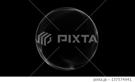 Minimal white particle sphere on dark background. Abstract digital globe with fine dotted structure, futuristic geometry and clean technological depth. Minimal white particle sphere on dark background. Abstract digital globe with fine dotted structure, futuristic geometry and clean technological depth. 137574941