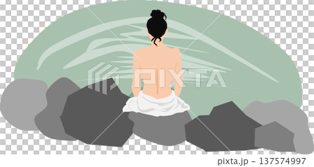 一位女子正在露天浴池中泡澡的插圖 一位女子正在露天浴池中泡澡的插圖 137574997