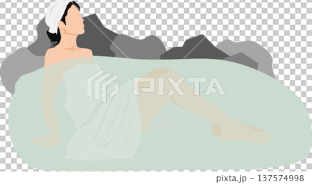 一位女子正在露天浴池中泡澡的插圖 137574998