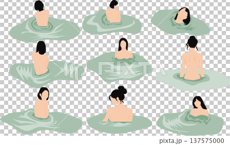一位女子正在露天浴池中泡澡的插圖 一位女子正在露天浴池中泡澡的插圖 137575000