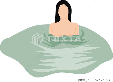 露天風呂に浸かる女性のイラスト 137575005