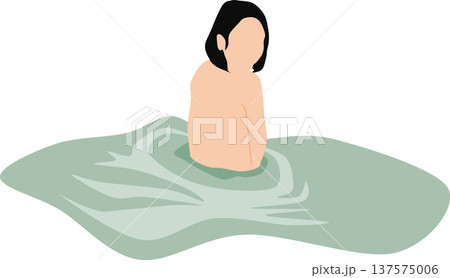 露天風呂に浸かる女性のイラスト 137575006