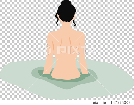 Illustration of a woman soaking in an open-air bath 137575008