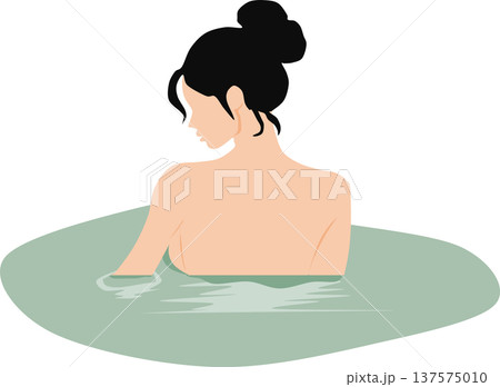露天風呂に浸かる女性のイラスト 137575010