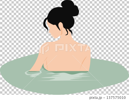 Illustration of a woman soaking in an open-air bath 137575010