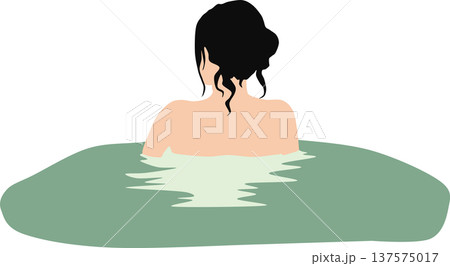 露天風呂に浸かる女性のイラスト 137575017