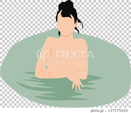 Illustration of a woman soaking in an open-air bath Illustration of a woman soaking in an open-air bath 137575020