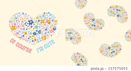 Set with print and seamless patern with Cartoon decorative flowers heart print for girls Set with print and seamless patern with Cartoon decorative flowers heart print for girls 137575055