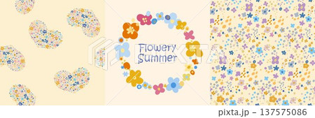 Set with flower and Cute wreath with different colors of flowers with the inscription for little girls prints Set with flower and Cute wreath with different colors of flowers with the inscription for little girls prints 137575086