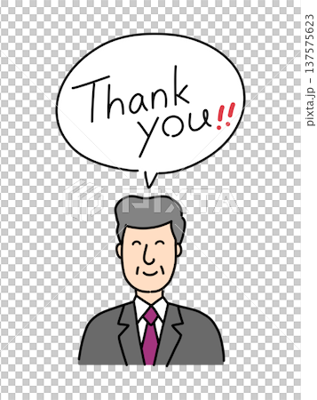 A friendly hand-drawn illustration of a middle-aged businessman expressing gratitude with a smile. Stylish and simple vector material 137575623