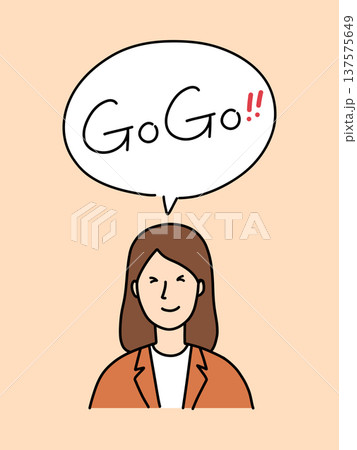 GO GO!と言って応援している女性の親しみやすい手書きイラスト。おしゃれでシンプルなベクター素材 137575649