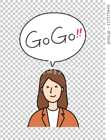 GO GO!と言って応援している女性の親しみやすい手書きイラスト。おしゃれでシンプルなベクター素材 137575649