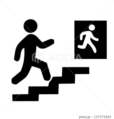 非常口へ向かう人のピクトグラム（避難・出口・非常口アイコン） 137575683