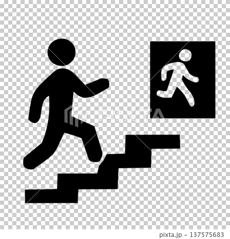 非常口へ向かう人のピクトグラム（避難・出口・非常口アイコン） 137575683