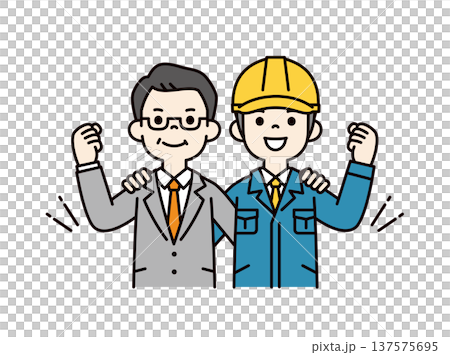 一幅向量插圖，描繪了一位執行長和一位年輕員工熱情洋溢地擺姿勢。 137575695