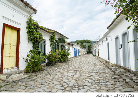 Cobblestone street with colourful colonial houses and traditional architecture Cobblestone street with colourful colonial houses and traditional architecture 137575752