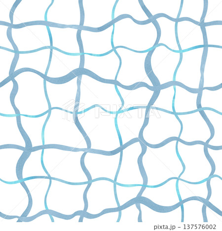 Seamless pattern of blue wavy lines forming uneven squares. Hand drawn watercolor illustration. Delicate abstract plaid background for textiles, packaging and nautical inspired decor Seamless pattern of blue wavy lines forming uneven squares. Hand drawn watercolor illustration. Delicate abstract plaid background for textiles, packaging and nautical inspired decor 137576002