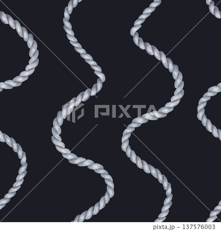 Seamless jute rope pattern on a blue background. Abstract watercolor illustration. Hand drawn isolated art. Gray twine for fabric, sailing, textiles and nautical themes, rustic style, packaging 137576003
