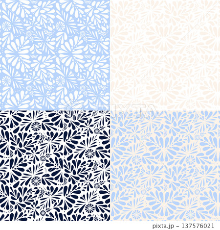 Set of four seamless floral patterns with abstract botanical ornaments 137576021