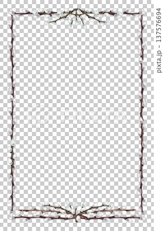 Vertical frame of willow branches. Watercolor blank template dedicated to spring renewal and the Easter holiday, isolated on a white background. Perfect for weddings, invitations, cards, seasonal Vertical frame of willow branches. Watercolor blank template dedicated to spring renewal and the Easter holiday, isolated on a white background. Perfect for weddings, invitations, cards, seasonal 137576694