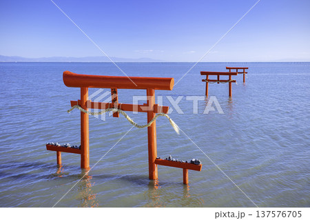 有明海の神秘的な風景　大魚神社の海中鳥居　（佐賀県） 137576705