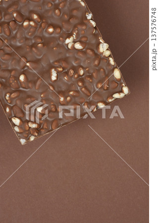 Milk Chocolate with Puffed Rice Top View Milk Chocolate with Puffed Rice Top View 137576748