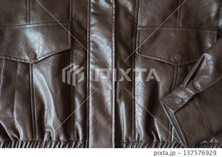 Brown Leather Jacket Front View With Pockets Brown Leather Jacket Front View With Pockets 137576929