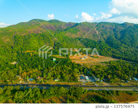 Aerial view mountains trees in ranong Thailand Aerial view mountains trees in ranong Thailand 137576975