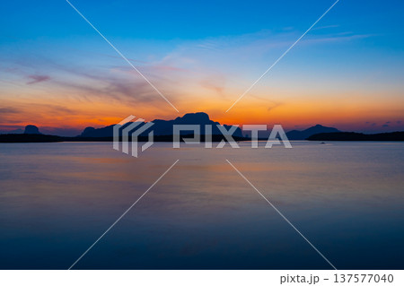 Nature beautiful Light Sunset or sunrise over sea, Colorful dramatic scenery Sky with Amazing clouds and waves in sunset sky nature light cloud background 137577040