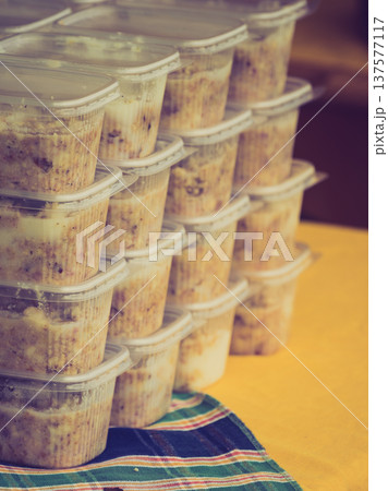 Lard animal fat in plastic boxes 137577117