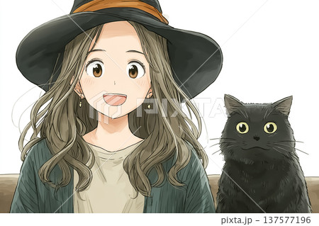 美優シリーズ：笑顔の魔女と黒猫｜ハロウィンのかわいいファンタジーイメージ 137577196