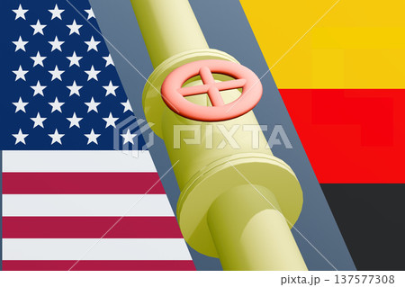 U.S. and German flag on the background of a natural gas supply pipe. 137577308