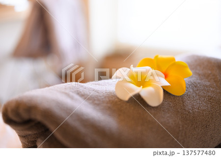タオルとプルメリアの花 137577480