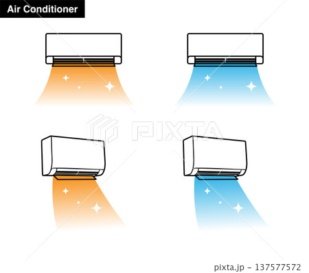 稼働中のエアコンセット　冷房と暖房の送風イラスト 137577572