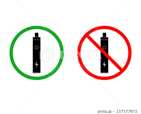 Vape Allowed And Prohibited Signs With Green Circle And Red No Vaping Set. Vape Allowed And Prohibited Signs With Green Circle And Red No Vaping Set. 137577672