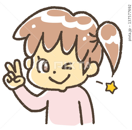 片手でピースサインをする女の子 137577692