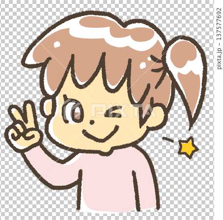 片手でピースサインをする女の子 137577692