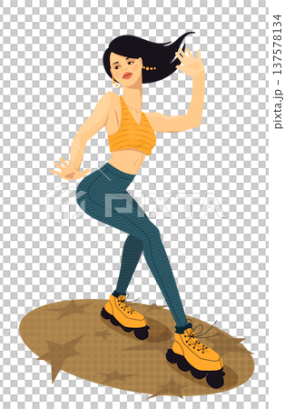A young and athletic woman roller skating A young and athletic woman roller skating 137578134