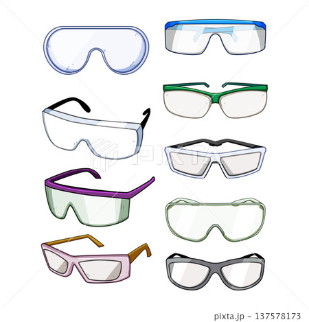 Safety glasses and goggles collection protecting eyes 137578173
